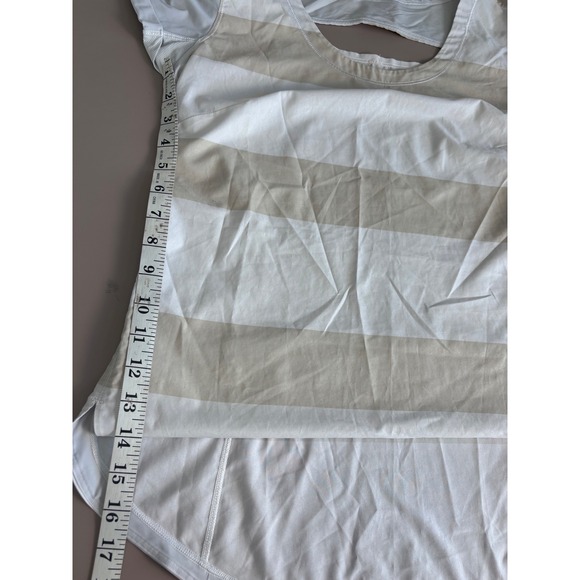 Lululemon Striped Short Sleeve Top‎ Athletic Activewear Cutout Back white beige - Picture 6 of 7